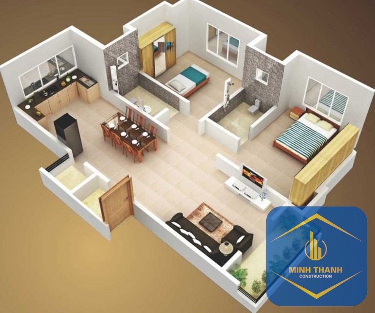 Mẫu nhà cấp 4 tại Nha Trang 2 phòng ngủ